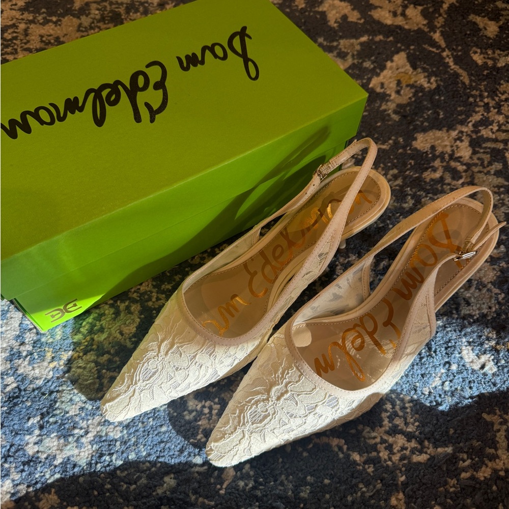 Sam Edelman Bianka Slingback Heels- cream lace